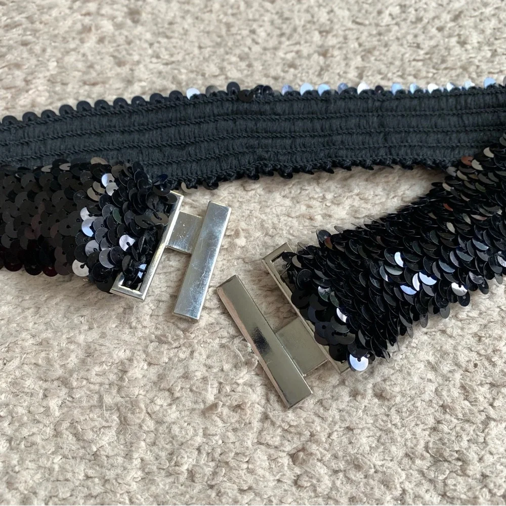 Black Sequin Stretchy Belt